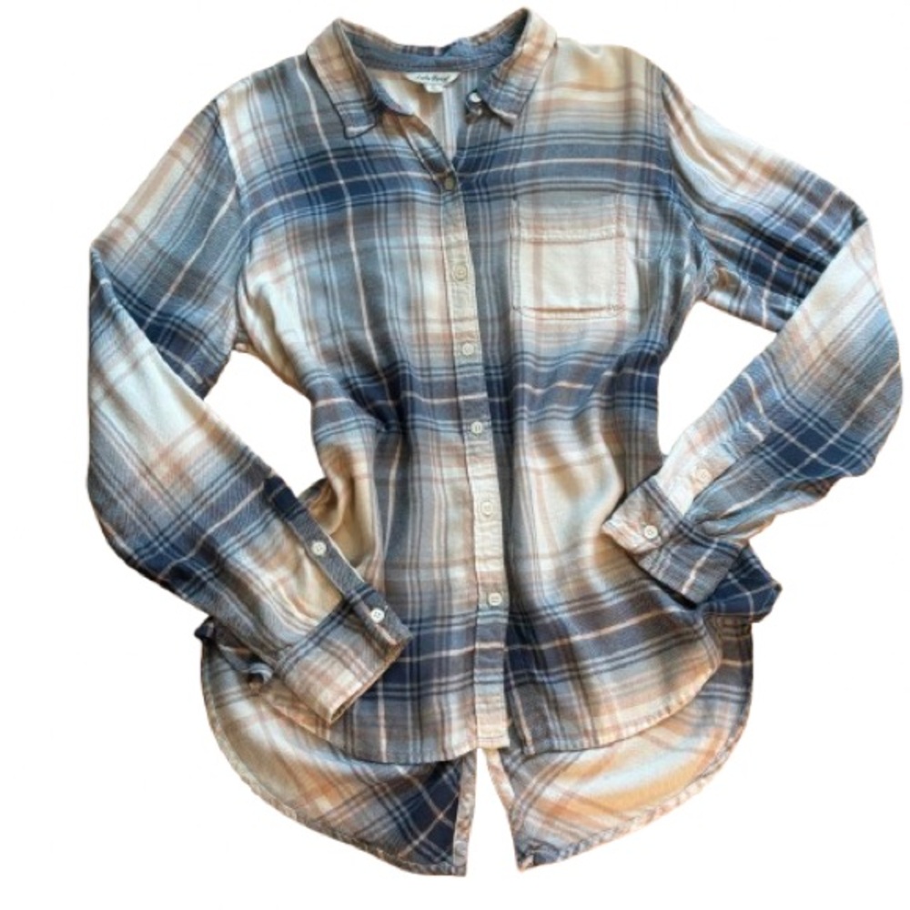 Lucky Brand Pink Blue Plaid Button-Down Shirt Size M EUC